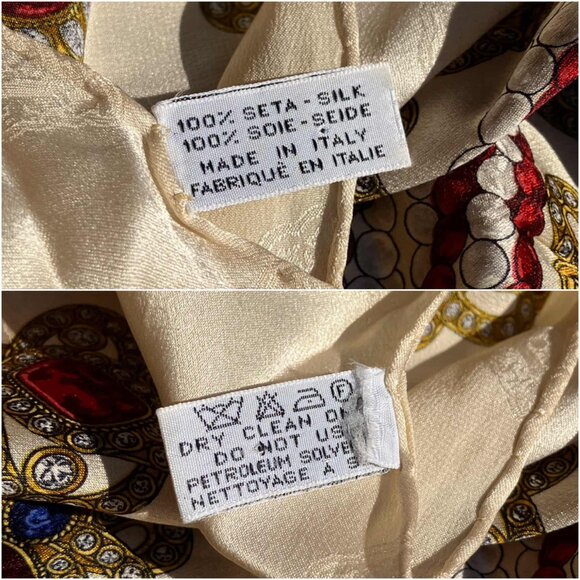 Vintage CHANEL Cream Gold Pearl & Ruby Jacquard Scarf Square Silk Carre 90 35" - Picture 12 of 16